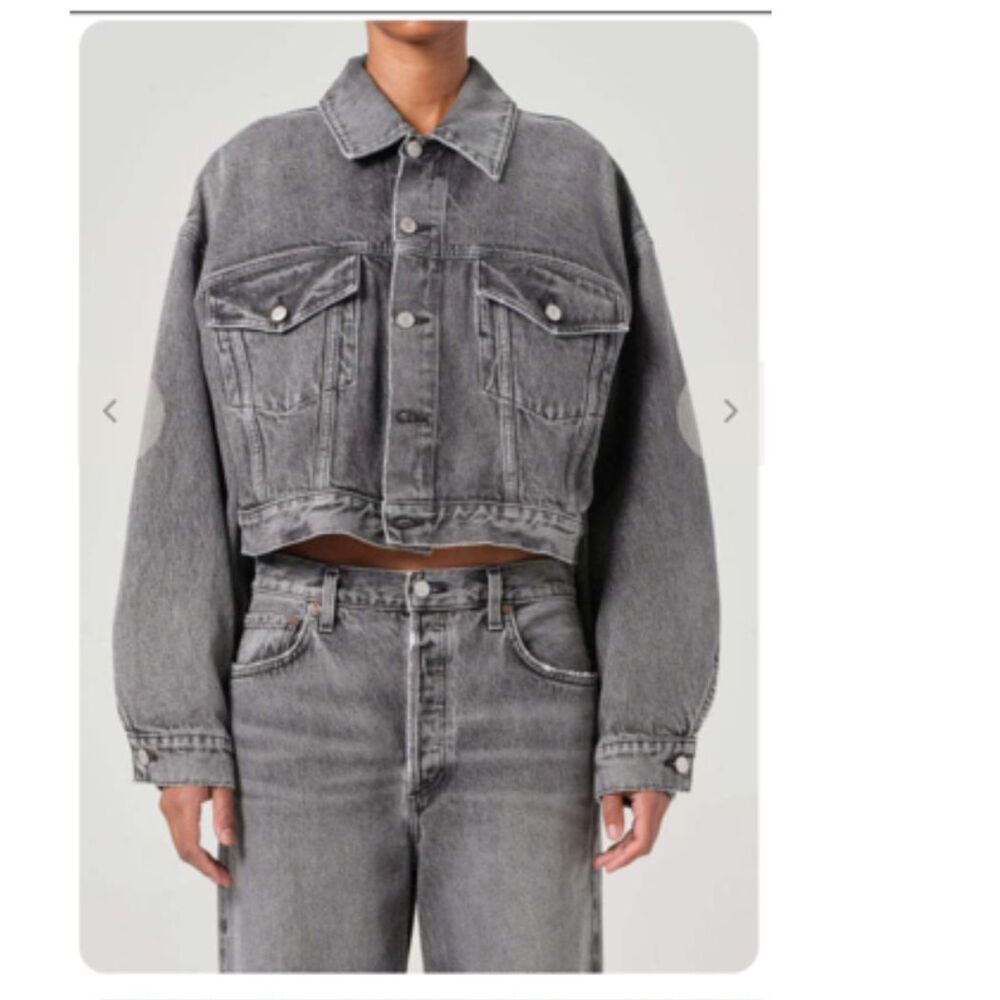 AGOLDE Palmer Jacket Womens S/M Distressed Charcoal Wash Cropped Sample NWOT